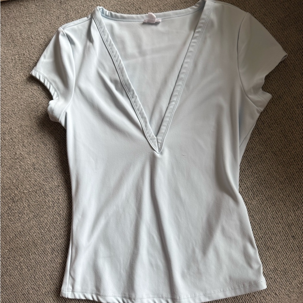 Garage Light Blue Deep V-Neck Blouse